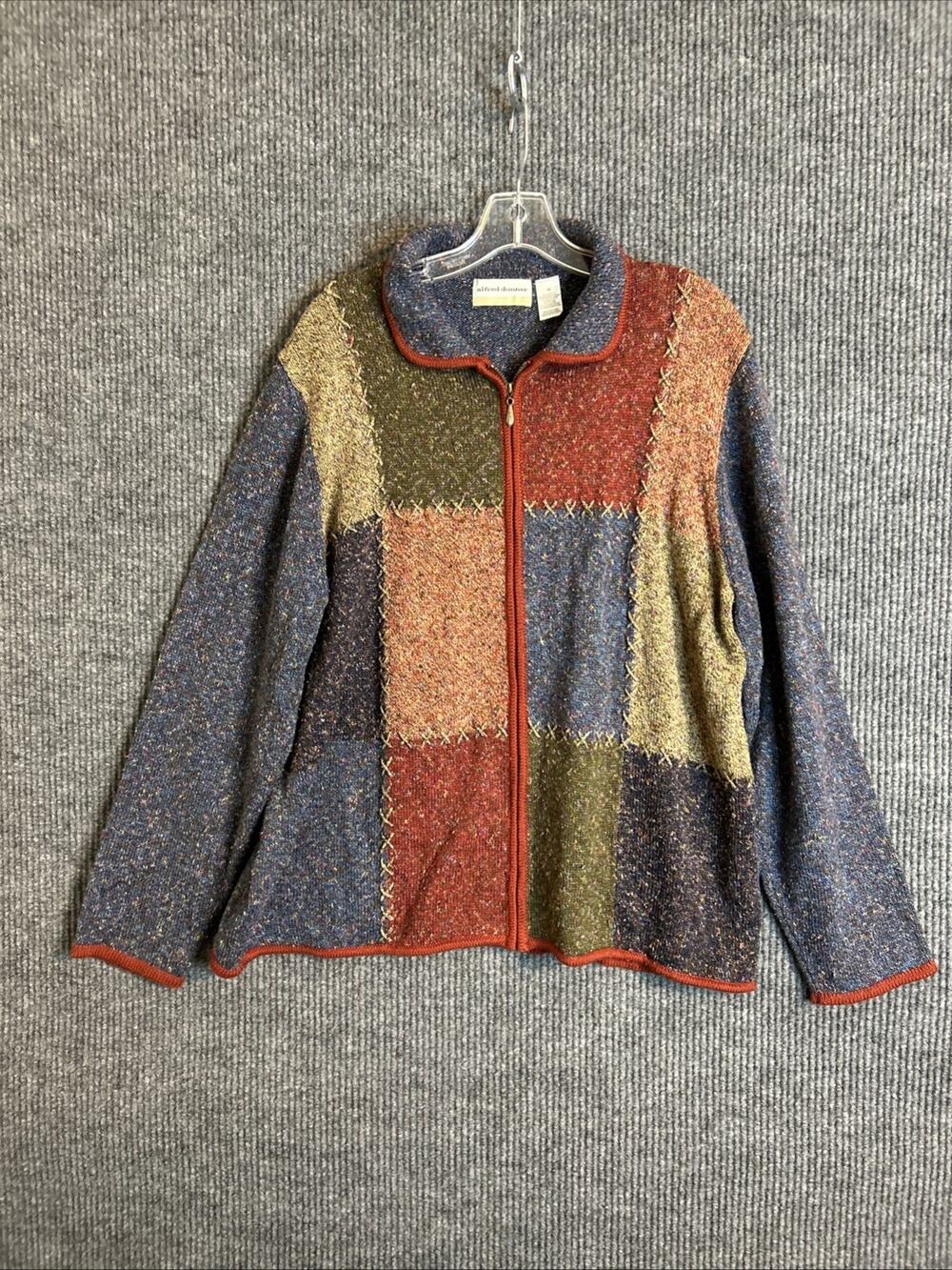 Alfred Dunner Womens Zip Up Sweater Size 1X Patchwork Boho Cottage Boho Country